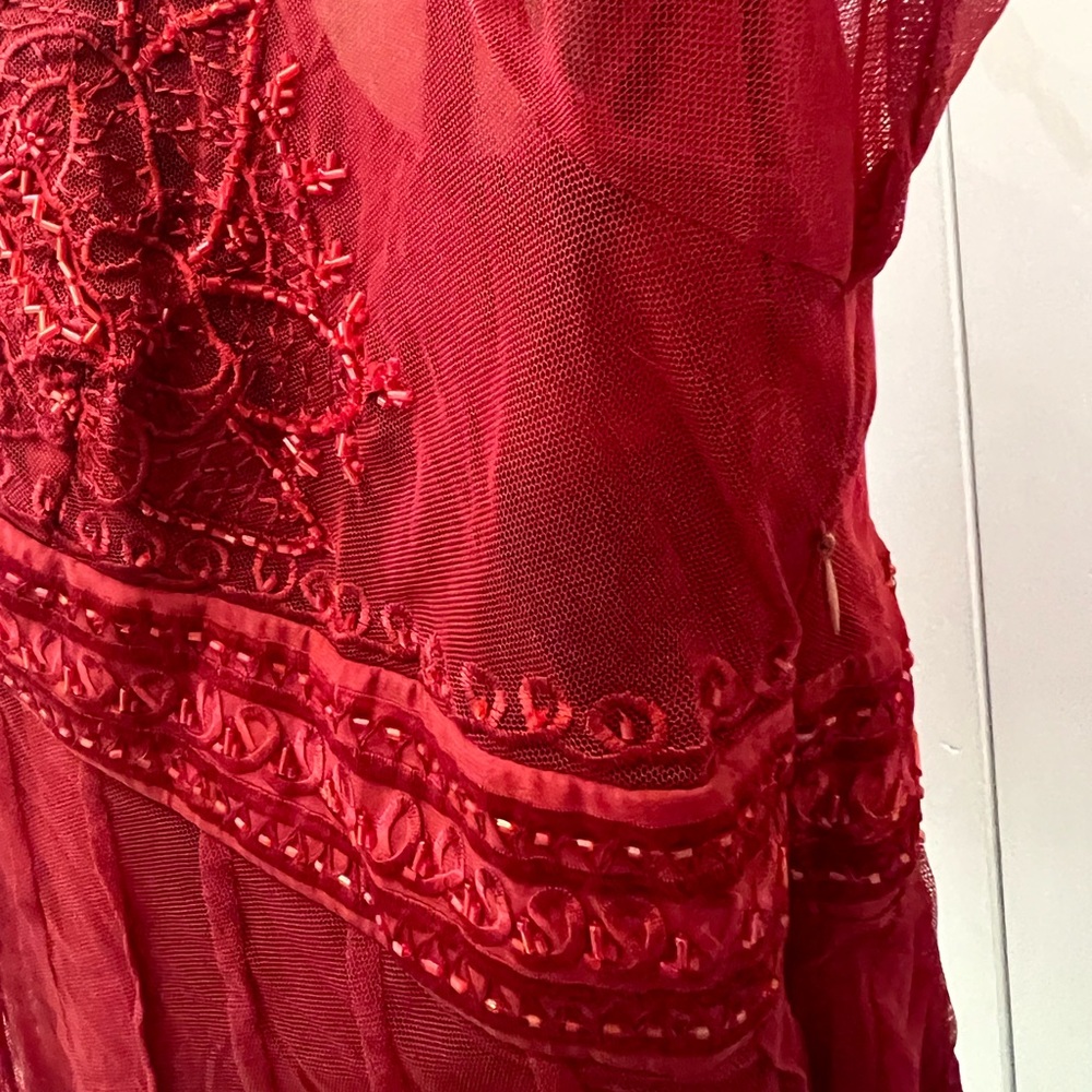 Lane Bryant Red Beaded Lace Sheer Long Sleeve Top - Picture 4 of 6